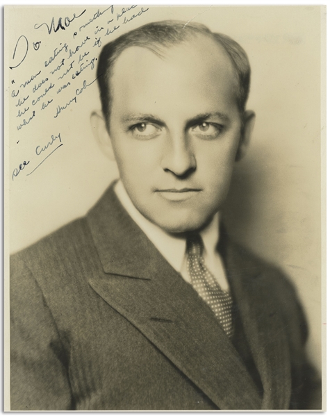 Columbia President Harry Cohn 8'' x 10'' Glossy Photo Signed & Inscribed to Moe Howard in 1934 -- Cohn's Witty Inscription Ends With ''see Curly'' -- Creasing at Top, Very Good Condition